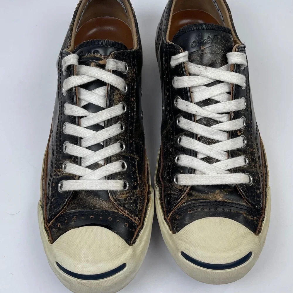 Converse Jack Purcell Wingtip Mens 8 Black Distressed Leather Brogue Sneakers